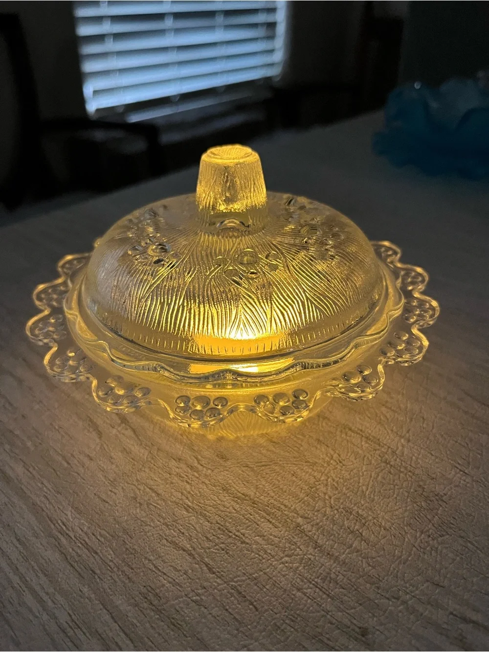 Vintage Clear Glass Butter Dish Fairy Lamp | Ribbed Glass Design